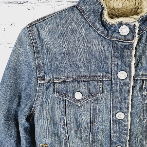 GAP | vintage 2003 snap button close sherpa/plush lined denim jean jacket - Picture 2 of 9